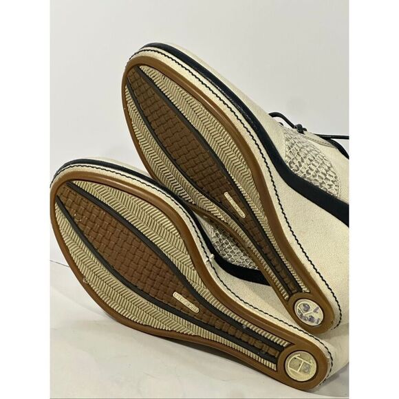 Cole Haan Canvas and Leather Lace-up Wedge Shoes Off-white & Blue | Women Size 6 - Picture 11 of 16
